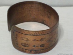 Southwestern Cuff Bracelet Thunderbird Tribal Story Iconography Copper Metal Vtg