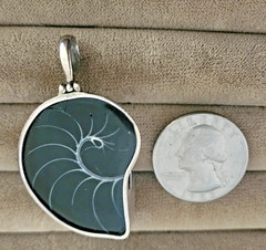 Sterling Silver 925 Black Nautilus Shell Pendant 8 Gram TW