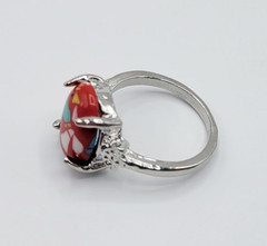Women’s Silver Tone Oval Simulated Stone Red Multicolor Abstract Ring Size 6.5