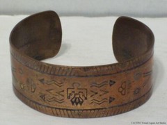 Southwestern Cuff Bracelet Thunderbird Tribal Story Iconography Copper Metal Vtg