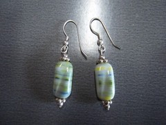 1 Pair Old .75″in Stone Blue/Green w/Veins Mixed Dangler