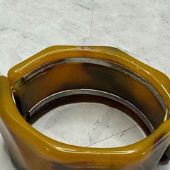 Vintage Lucite Cuff Bracelet Faux Tortoise Metal Panel Wide Modernist Sculptural