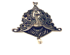 STUNNING! Antique STERLING *PEACOCK* Pendant & BROOCH w ENAMEL*PEARL*MARCASITE!!