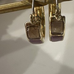 Liz Claiborne “LC” Signed Multi-Colored Glass Stone Gold Hoop Earrings VTG