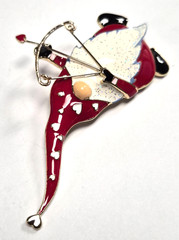 Estate Bella + Jack Valentine’s Day Enamel Gnome Bow & Heart Arrow Pin / Brooch