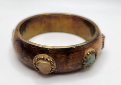 Vintage Brass and Bone with gemstones Bangle bracelet