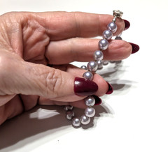 Lilac Faux Pearl Necklace Vintage 15.5″ Single Strand Beaded Short blu3-14