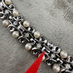 Vintage Rhinestone Bracelet Silver Tone Faux Pearl READ 7”