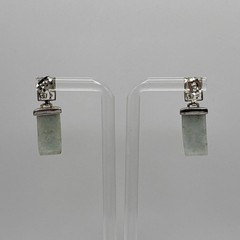 Vintage Asian 925 Sterling Silver Jade Dangle Post Earrings “FU” Good Luck