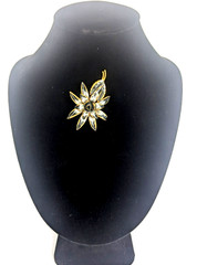 Vintage Gold Tone Black Silver Enamel Brooch Pin Floral Made In Austria 2.3/8in