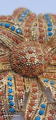 Vintage Gold Tone Pink Peach And Blue Beaded Large Sunflower Brooch