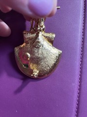 KIRKS FOLLY ANGEL FAIRY SITTING ON SEA SHELL GREEN BROOCH PENDANT GORGEOUS