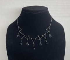 Liz Claiborne Black Cut Glass Clip Earrings & Dangle Drop Black Gunmetal Choker.
