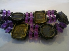 Vintage FLORENZA Gold Tone Bracelet Rhinestone Victorian Style ANY HELP W/STONE