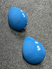 Vintage 1.1” Blue Enameled Retro Metal Clip Earrings