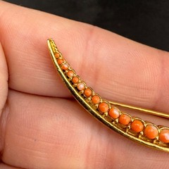 Vintage Crescent Moon Brooch Gold Tone Orange Coral?
