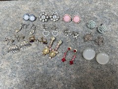 Lot of 13 Vintage Screw Back Earrings Screws Various Colors Styles Rhinestones