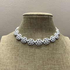 Vintage Trifari White Enamel Choker Necklace Swirl Link Mid Century