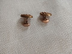 Antique Bespoke 10K Yellow Gold Cufflinks: Art Deco Repousse Ovals, Fixed Back