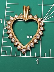 Vintage Gold (no stamp) metal and CZ heart pendant