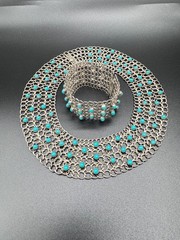 Vintage Taxco Sterling Mesh Link Necklace(14in) & Bracelet (6.75in) Set 130.87gm