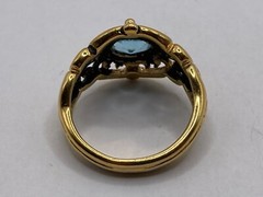 Vintage Octagon-Cut Light Blue Stone in Goldtone Filigree Ring (Size 7)