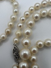 Vtg. 19” Mid-Century Graduated Cultured Akoya Pearl Necklace 14k clasp 4.2-8mm