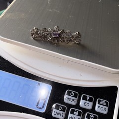 Vintage FAS Sterling Silver Marcasite Square Cut Amethyst Bar Brooch Vintage 8G
