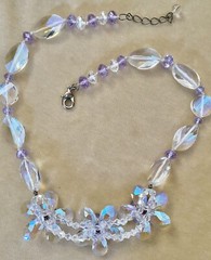 GLOWING Glass Crystal Flower 19″ Necklace BOREALIS & LAVENDER GREAT FOR WEDDING