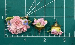VTG English China Hand Painted Porcelain COALPORT Pink Rose Brooch & Earrings
