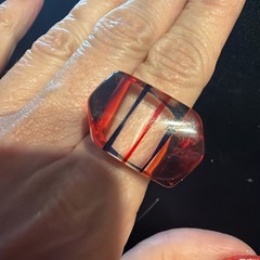 Vintage Acrylic Red Clear And Blue Ring Size 8
