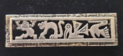 Vintage 925 Sterling Silver 10K Gold Mayan Aztec Figural Bar Brooch Pin 6 Grams