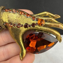 Modern Rhinestone Hand Brooch Gold Tone