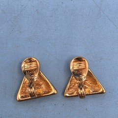 Vintage MONET Clip On Earrings with Black Enamel and Gold Triangles .5 inches