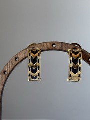 Vintage Earrings Damascene Hoop MMA Museum Modern Art Arrows Dashes 1”