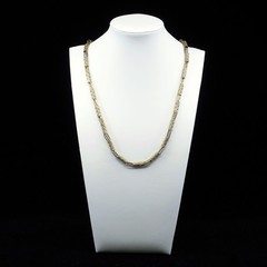 70s Gold Tone Etched Textured Bar and Link Chain Opera Length Necklace