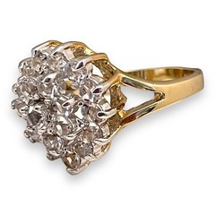 Vintage 1980s CZ Cocktail Ring Size 5 Halo Dome Two Tone Gold Plated – 14G