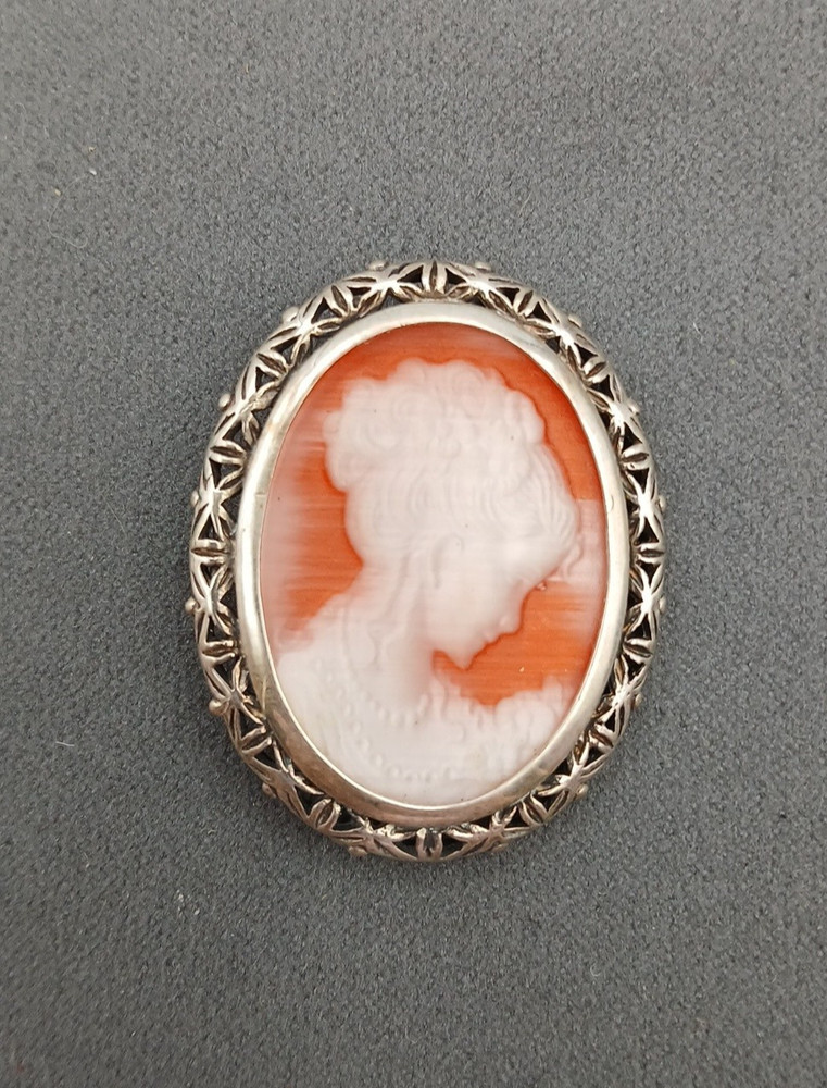 Vintage Glass Intaglio Cameo Sterling Silver 925 Brooch Pin 1.50″