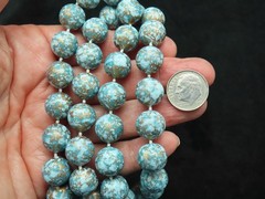 Vintage Blue Speckled w/Gold 10mm Bead Necklace