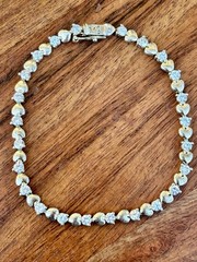 Vintage 925 Gold Over Sterling Silver CZ Heart Tennis Bracelet 7.5” Woman’s