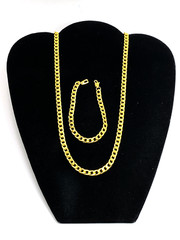 Gold Tone Cuban Chain Necklace Bracelet Set Highly Polished New Old Stock 28 in
