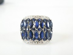 Vintage Sterling Silver 925 Natural Sapphire Diamond Statement Ring Size 7