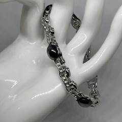 Vintage Signed Monet Clear Rhinestone Black Cab Linked 7” Bracelet (7125)