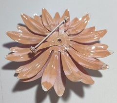 Vintage 1960s Iridescent Peach Pink Enamel “Flower Power” Brooch 3-1/8″