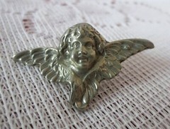 ANGEL PIN WINGED Vintage Pewter Silver Metal Cherub Beautiful Detail c. 1980s