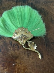 Vintage Hattie Carnegie Flower Brooch Lime Green Dynel Fiber Large Unique 60s