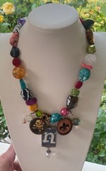 Vintage Statement Fun Party Necklace 19″ Lg Glass Multicolored Beads w/pendants