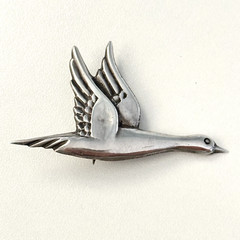 Vintage 925 Sterling Silver Mexico Flying Birds Duck Goose Animal Brooch Pin