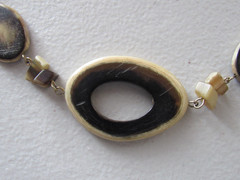 Vintage 1960’s Retro Flat Bone or Horn Disc Beaded Necklace 31″