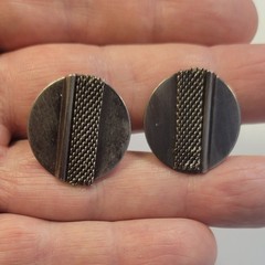 Vintage Sterling Silver Modernist Art With Mesh Wire Strip Clip On Earrings
